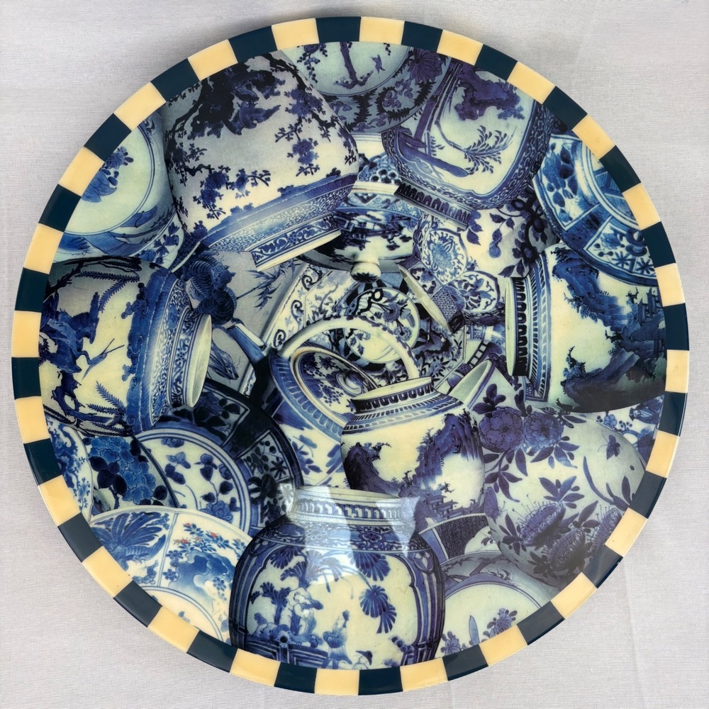Annie Modica Lazy Susan Decoupage 18" Dia. Blue Chinoiserie China Vase Print